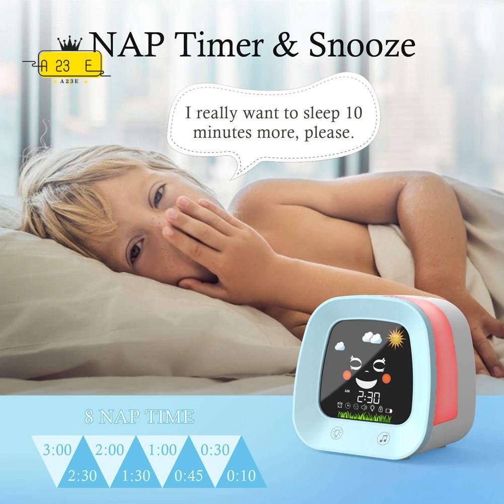 Sound Sleep Trainer Clock - A23E-1 Kinderwecker, Schlaftrainer-Uhr mit 4-Farben-Nachtlicht für