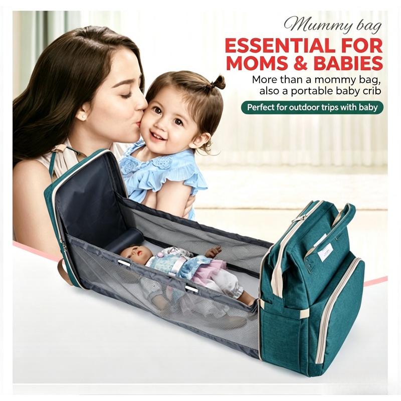 Baby Nursery Backpack - Großer Wickelrucksack mit Wickelunterlage, faltbarem Babybett-Design