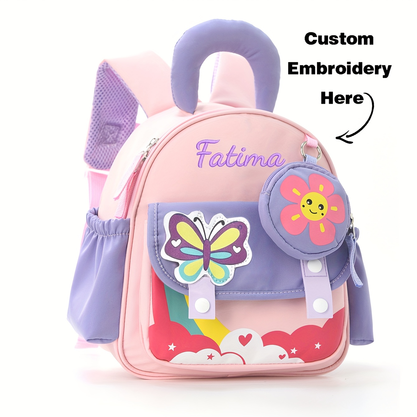 Baby Nursery Backpack - Stilvoller Cartoon-Rucksack mit individuellem Namen, bestickter