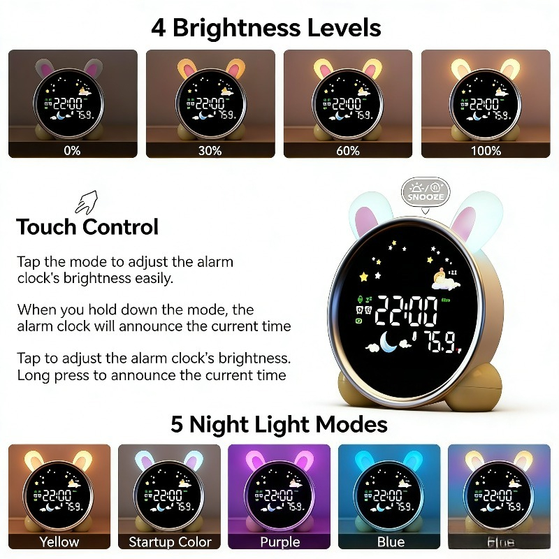 Sound Sleep Trainer Clock - Kinder-Wecker mit Aufwachhilfe, Schlaftrainer, Nachtlicht und