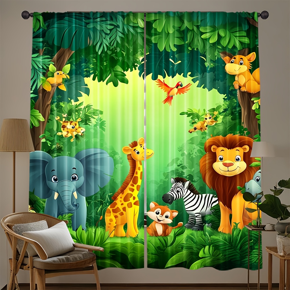 Baby Nursery Office - 2 Stück Cartoon-Tier-Vorhänge mit Dschungel-Safari-Druck aus