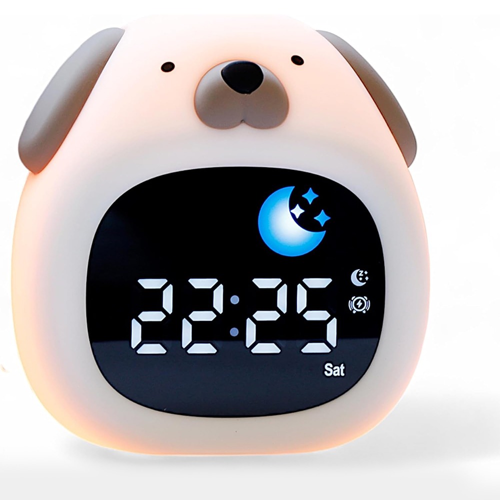 Sound Sleep Trainer Clock - Neuer heller Wecker mit Schlaftrainer, Hundedesign,