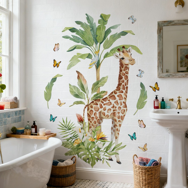 Baby Nursery Mural Wallpaper - Großer Waldtier-Giraffe-Wandaufkleber für Baby-Schlafzimmer-Dekoration, Kinderzimmer, tropische