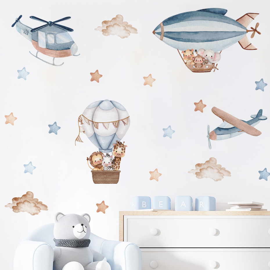 Baby Nursery Package - Aquarell Tiere Heißluftballon Wolken Wandaufkleber für