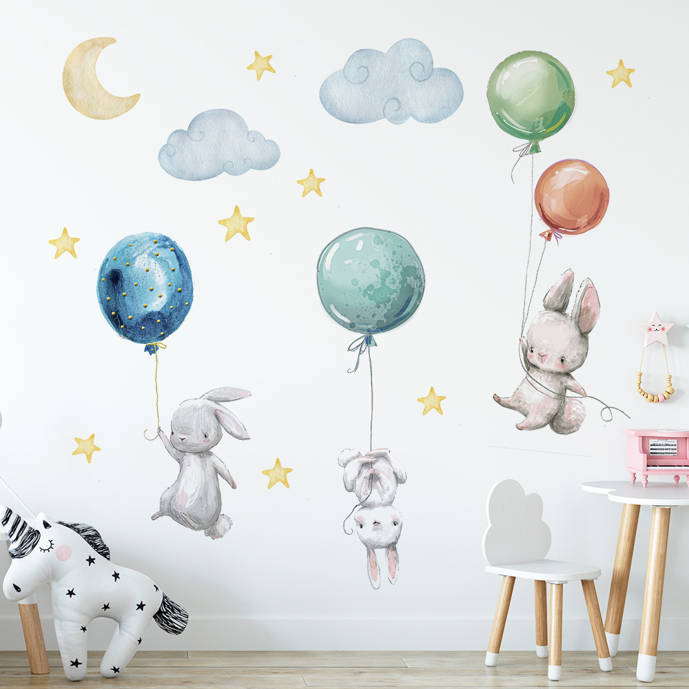 Baby Nursery Package - Niedliche schöne fliegende Kaninchen Wandaufkleber Luftballons