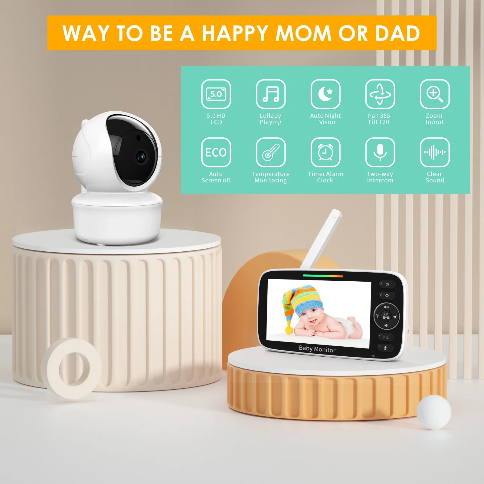 Babyphone mit 5-Zoll-LCD-Bilds – Baby Nursery Temperature Bewertung und Preis