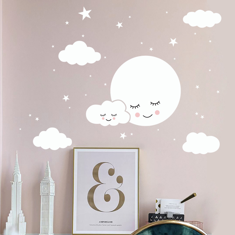 Weiße Cartoon lächelnde Wolke  – Baby Nursery Mural Wallpaper Bewertung und Preis
