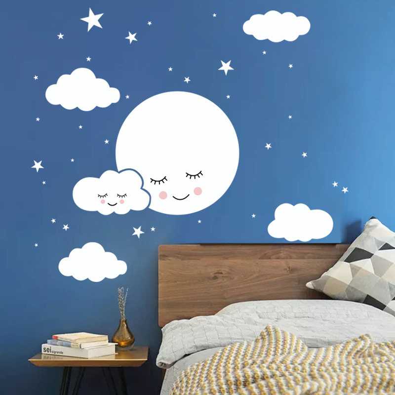 Weiße Cartoon lächelnde Wolke  – Baby Nursery Mural Wallpaper Bewertung und Preis