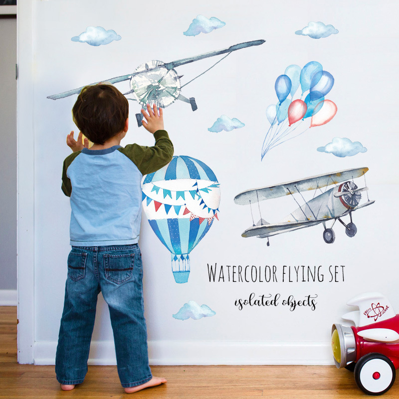 Aquarell Flugzeug Heißluftball – Baby Nursery Mural Wallpaper Bewertung und Preis
