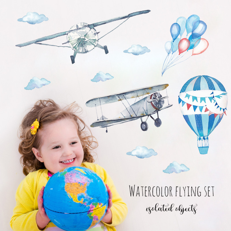 Aquarell Flugzeug Heißluftball – Baby Nursery Mural Wallpaper Bewertung und Preis