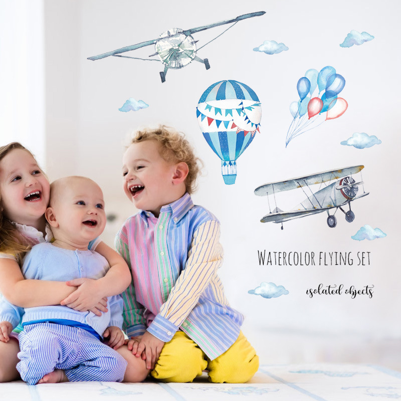 Aquarell Flugzeug Heißluftball – Baby Nursery Mural Wallpaper Bewertung und Preis